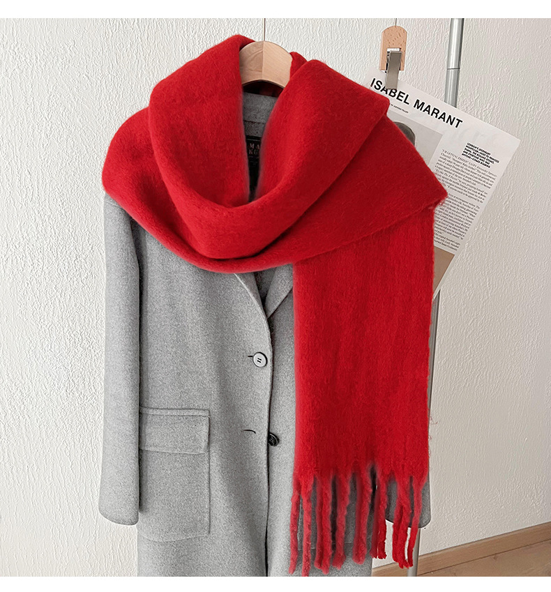 Solid color mohair with lazy style, soft fluffy solid color, big pull hair warm scarf for students and couples_voghion.com
