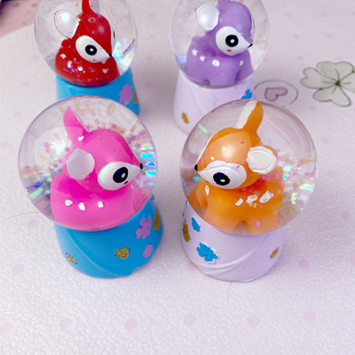 卡通可爱小鹿水晶球闪光摆设品创意雪花桌面摆件|ms