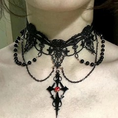 ダークロリータロリータゴシックレースパールネックレス誇張ヨーロッパとアメリカのクロスボーダークロスハロウィンネックレス