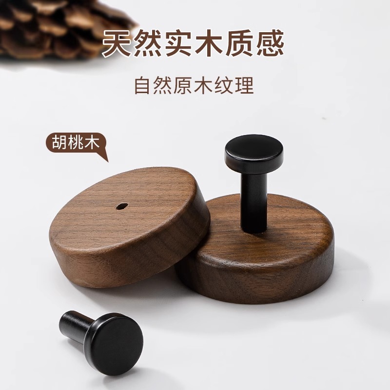 Gancho de ropa de madera negra de nuez no perforado detrás de la puerta de la pared del armario de vestíbulo de la pared del gancho adhesivo de ropa de pintura