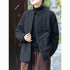 原创夹棉加厚棉袄女冬季宽松唐装盘扣民族风棉服禅意茶服复古棉衣