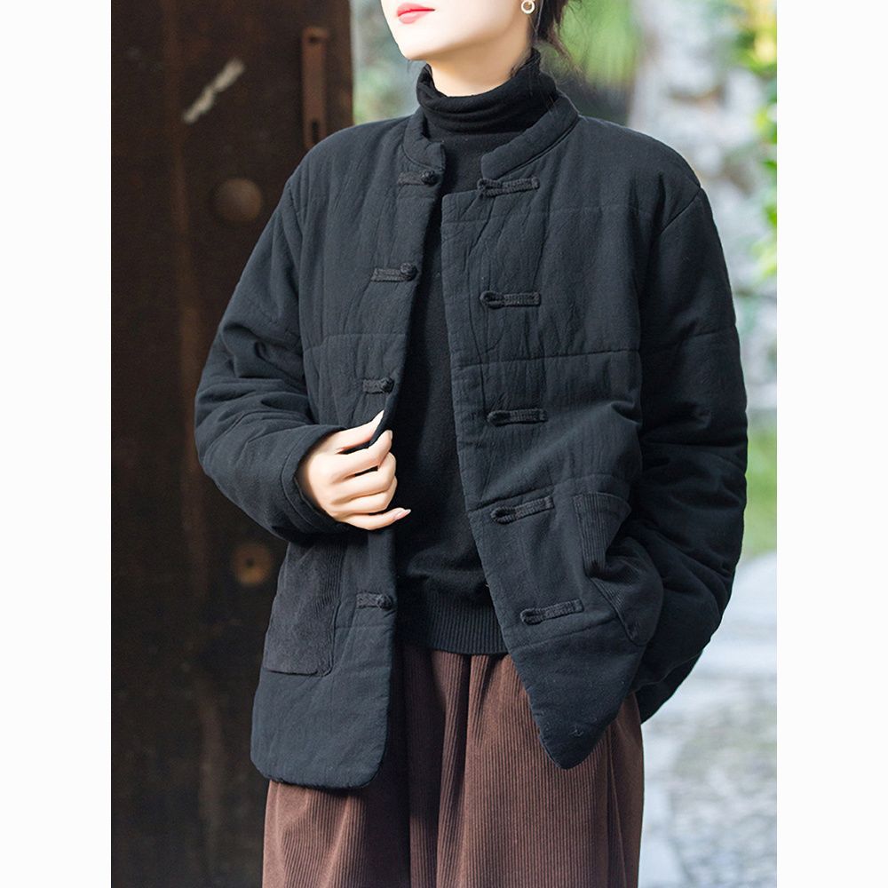原创夹棉加厚棉袄女冬季宽松唐装盘扣民族风棉服禅意茶服复古棉衣