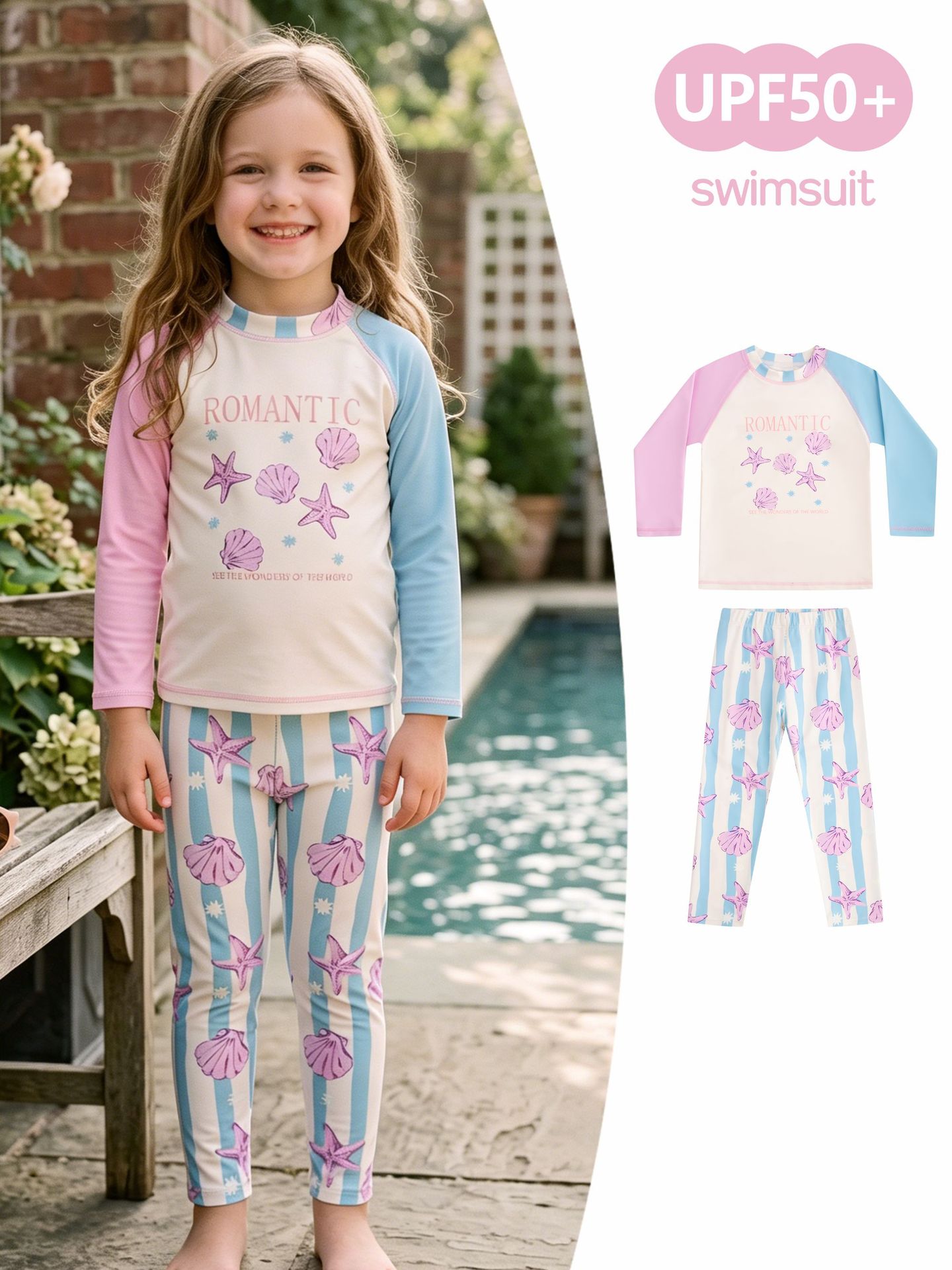Swimwear, long-sleeve, children's trousers, sun protection, for teenagers, 6-10 years