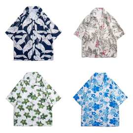 新款古巴领夏威夷花衬衫男女款短袖夏季沙滩度假日系印花衬衣批发