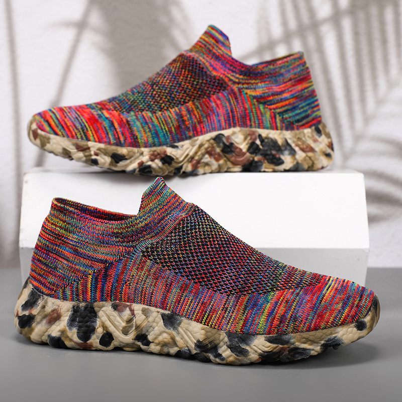 Factory Direct Sales Foreign Trade Popular Men's Shoes Large Size Sports Camouflage Knitted Mesh Comfortable Breathable Casual Sports Shoes