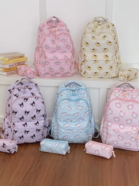 Cross-Border Nylon Schoolbag for Women 2025 Large Capacity Cartoon Print Junior High School Student High School Student Backpack Campus Style