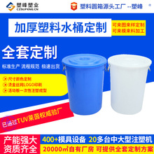 塑料铁柄圆桶定制带盖蓝白户外储水桶化工家用米面酿酒厨房垃圾桶