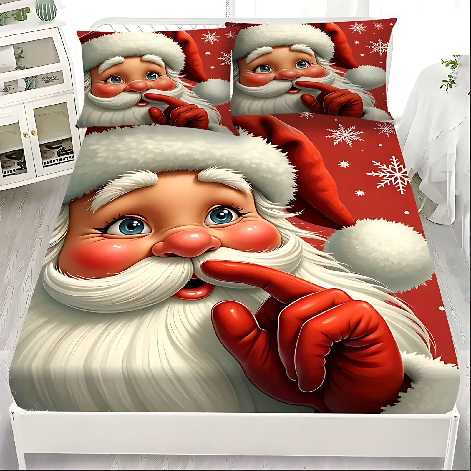 TEMU / JIT patrón clásico de Santa Claus impresión digital 3D kit de cama para diseñar se puede ajustar