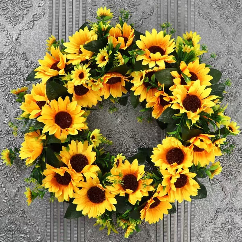 Amazon Sunflower Wreath Spring Sunflower Door Hanging Autumn Wreath Door Decoration Wall Decoration Artificial Flower Wreath