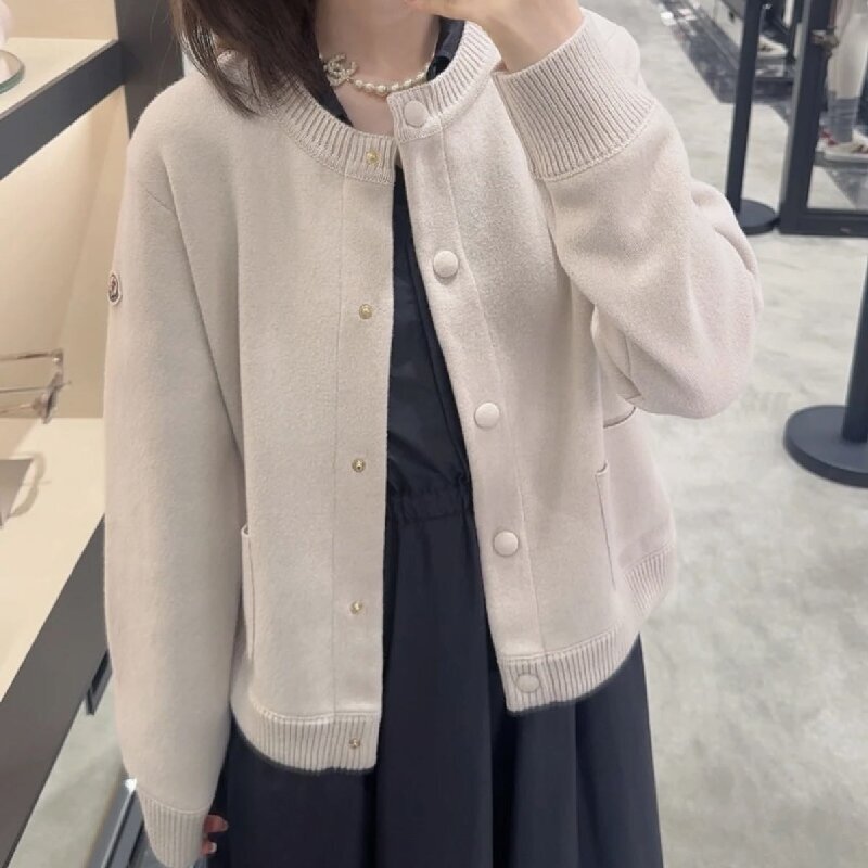 Mengkou 2025 New Winter Round Neck Buttoned Knitted Splicing down Jacket Cardigan Women's Casual Jacket