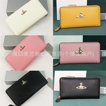 西太后长款钱包土星手拿包2025新款鳄鱼纹三折女士牛皮多卡位