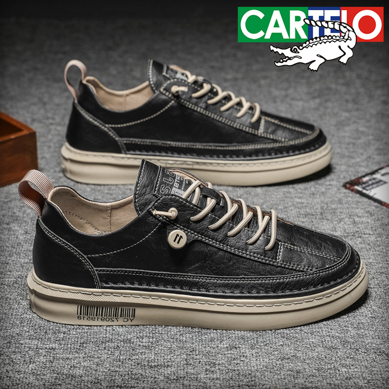 黑色板鞋男士休闲鞋子皮鞋男鞋秋冬季2024潮流百搭韩版潮鞋平板鞋