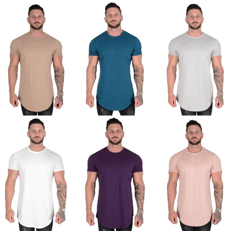 Muscle fitness brothers summer men's sports leisure exercise cotton loose short-sleeved T-shirt foreign trade Light board without logo