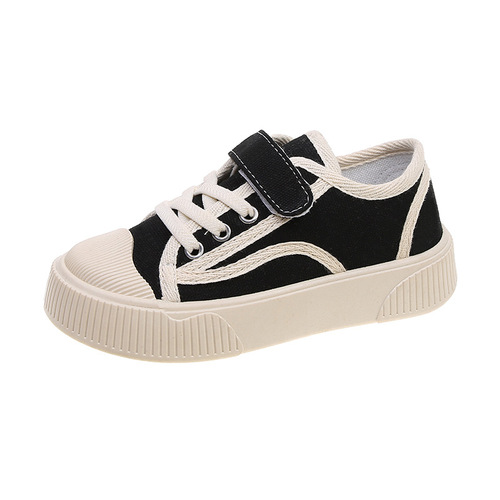 Houndstooth children's canvas shoes 2024 spring and autumn large children's flat non-slip comfortable boys and girls student sports sneakers