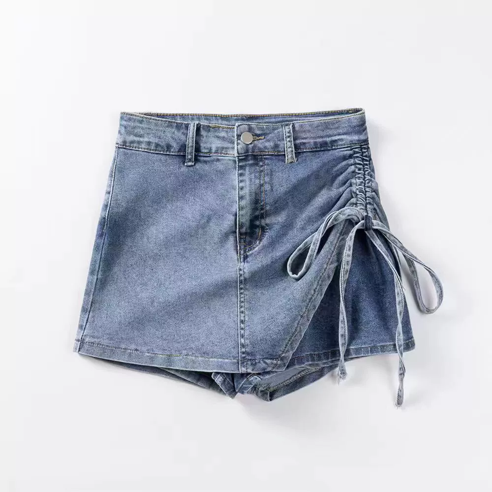 Летняя дизайнерская брендовая джинсовая юбка с кочкор (drawstring), тренд сезона, высокая талия, карандаш/А-силуэт