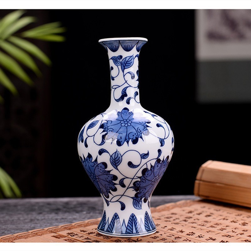 Vaso de escritorio de cerámica de porcelana pequeña boca mini hidroponía de flores retrógradas botellas de flores de porcelana