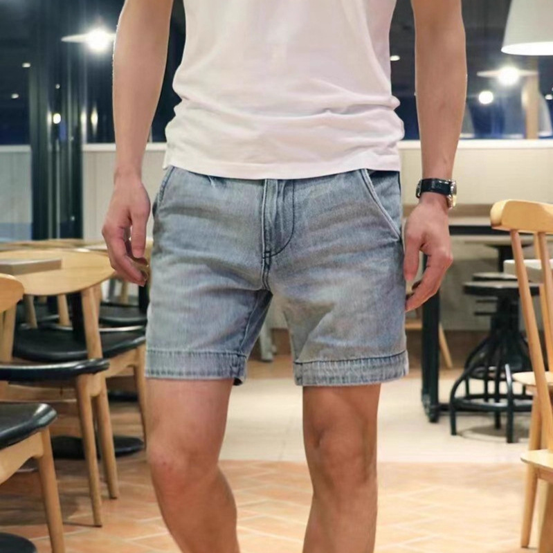 Retro American Style Summer Washed Denim Shorts Trendy Straight-Leg Slightly Stretchy Casual Knee-Length Shorts Versatile