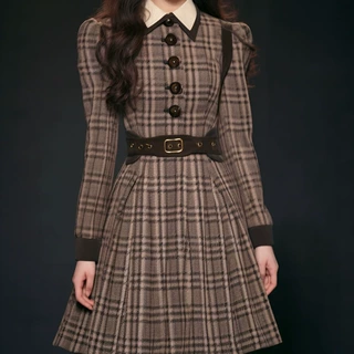 早春女高级感美拉德格子英伦学院名媛风高端精致a字连衣裙小个子