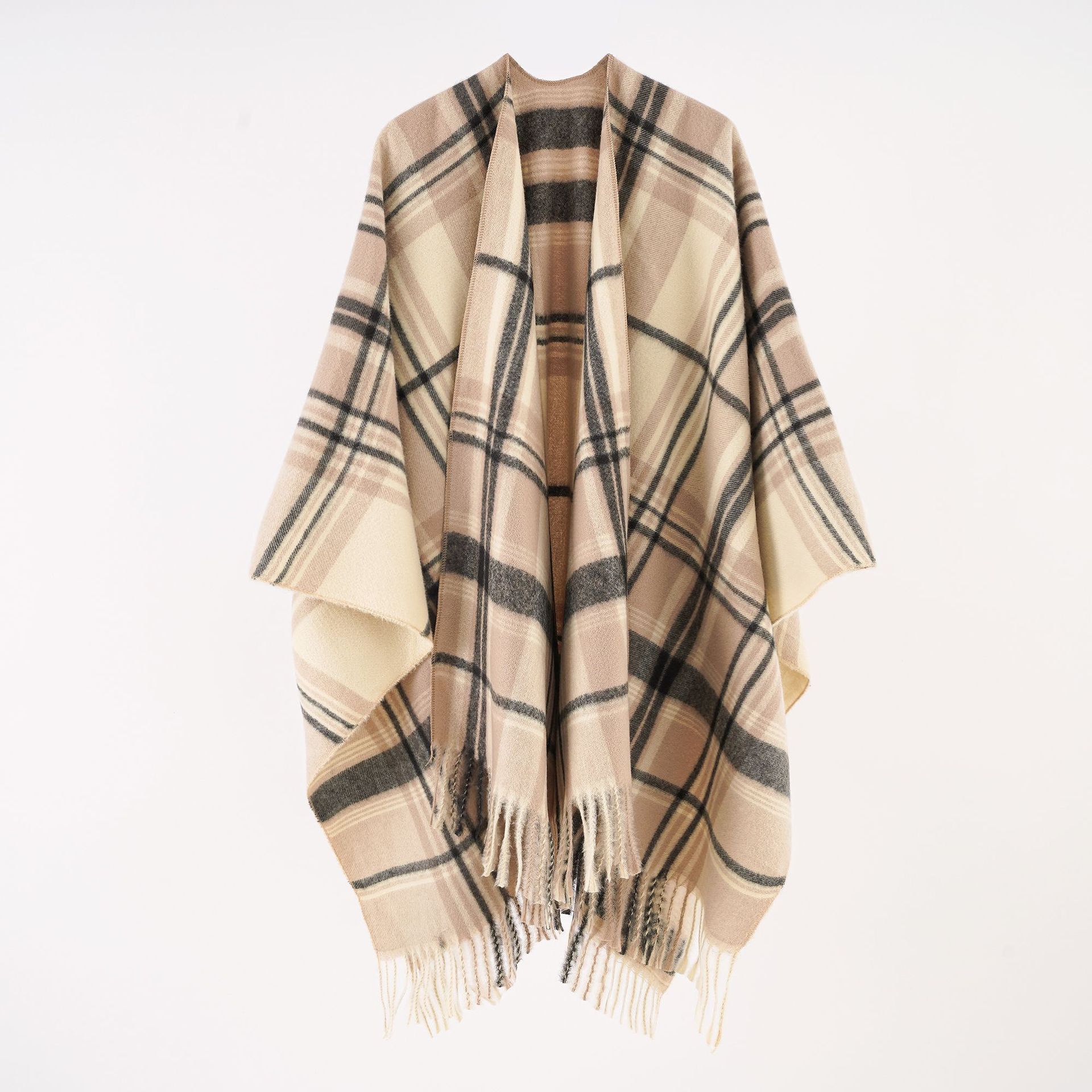 Otoño e Invierno cálido Plaid estilo británico de las mujeres borla moda split 2022 nuevo chal