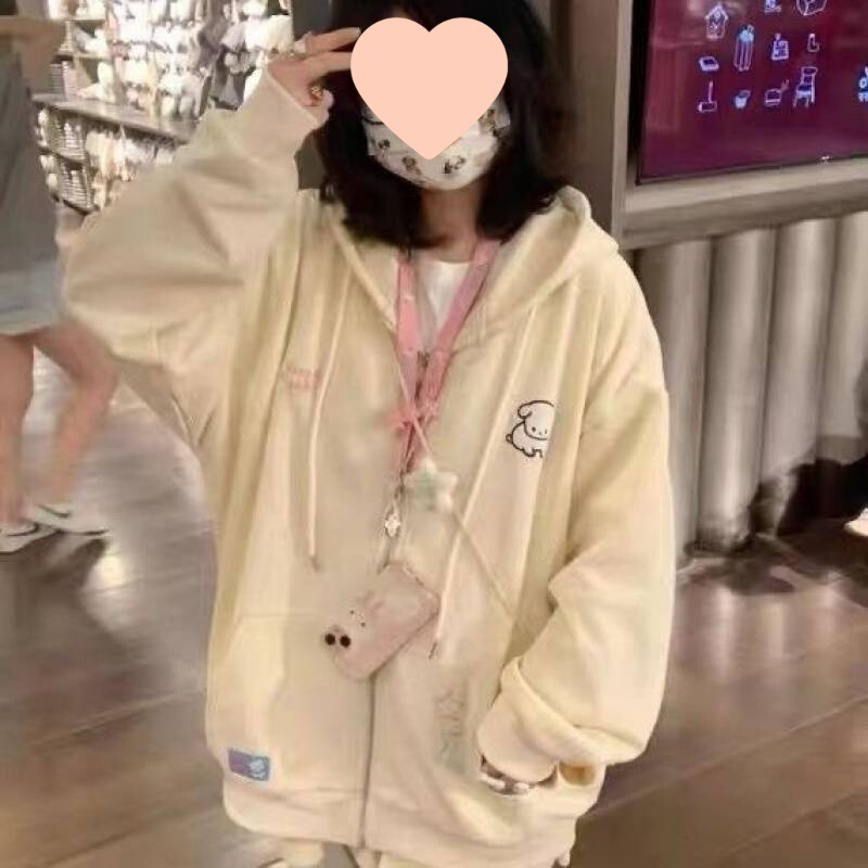 日系可爱甜美星星小狗刺绣宽松百搭连帽开衫女卫衣潮春夏薄款|undefined