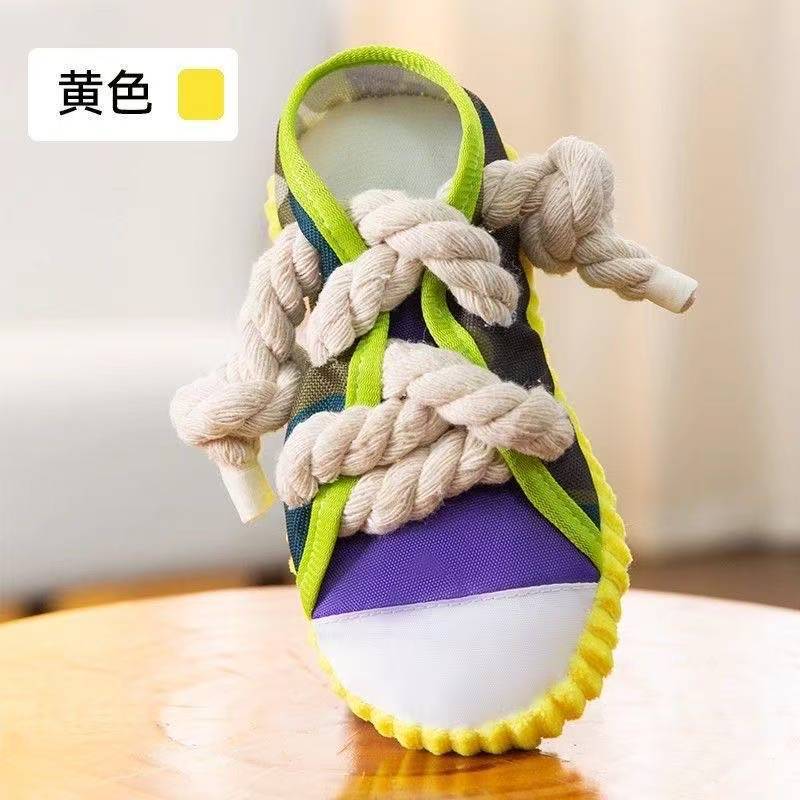 新款狗狗玩具磨牙自嗨发声拖鞋中小型犬棉绳结训练耐咬宠物玩具|undefined