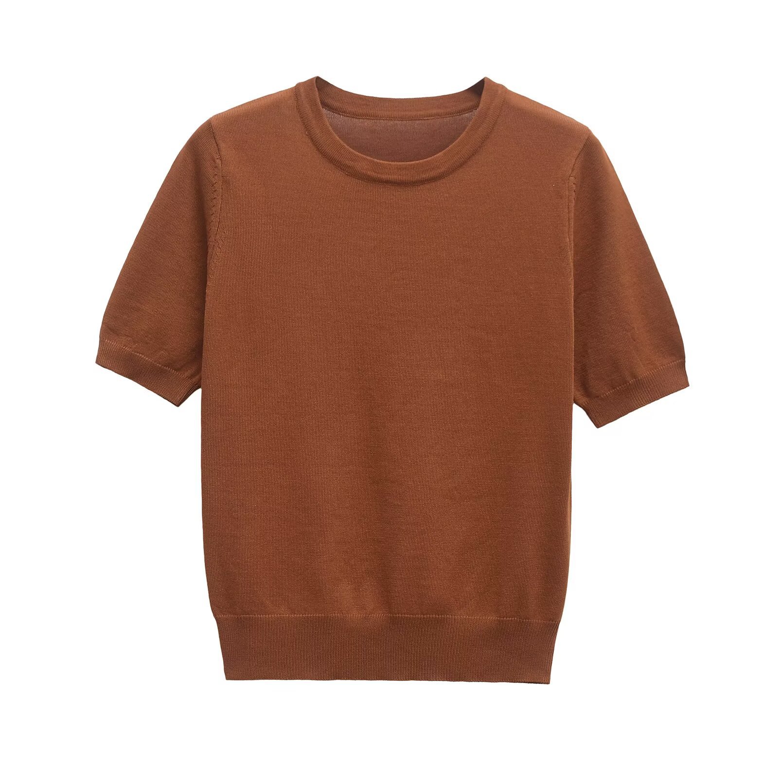 Women's Clothing Women's Fashionable Plain Knit Sweater Simple Crew Neck Short Sleeve Basic Top Summer For Formal & Casual For Women_ecoleips.com