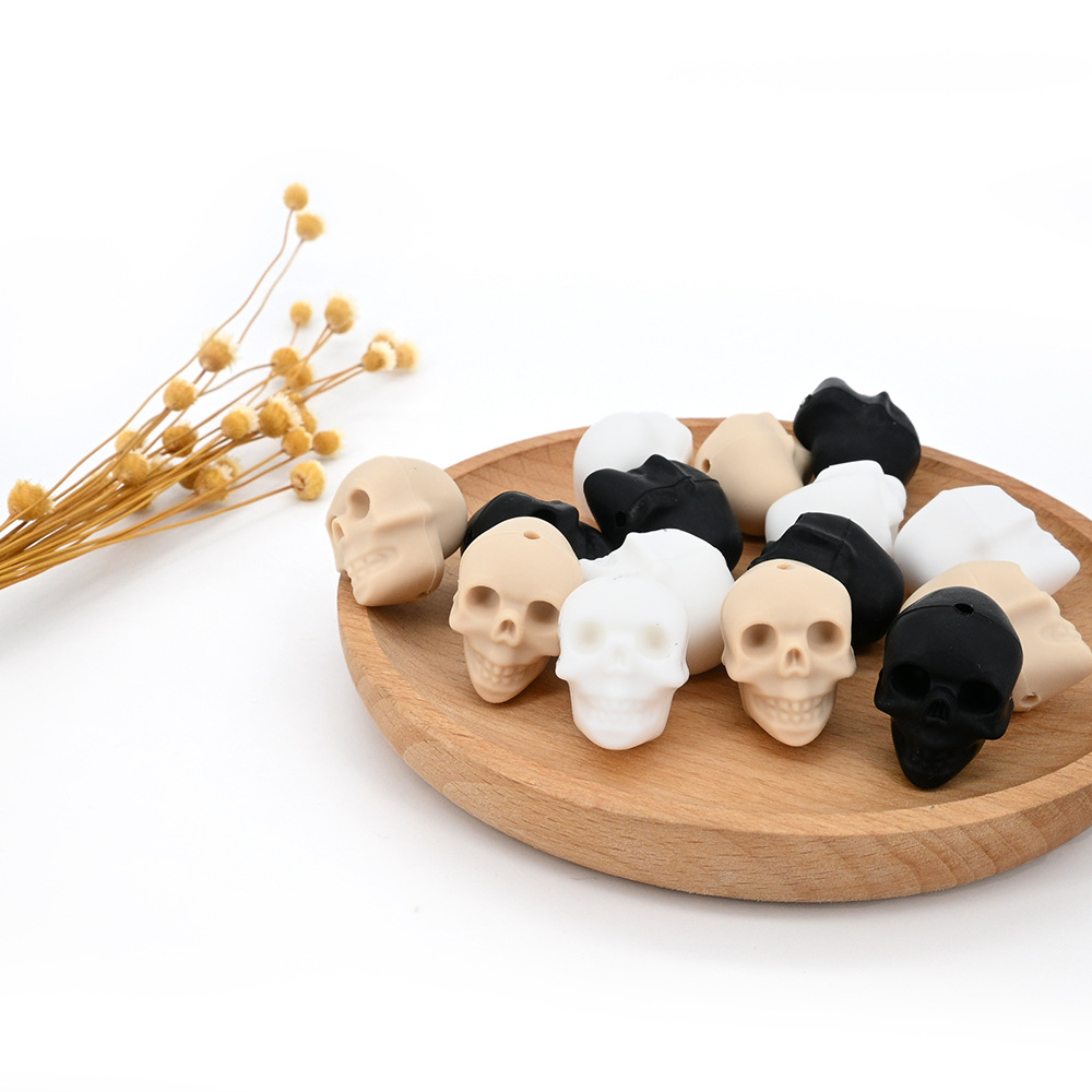 万圣节恐怖系列骷髅头3D立体滴胶DIY饰品硅胶珠散珠现货批发