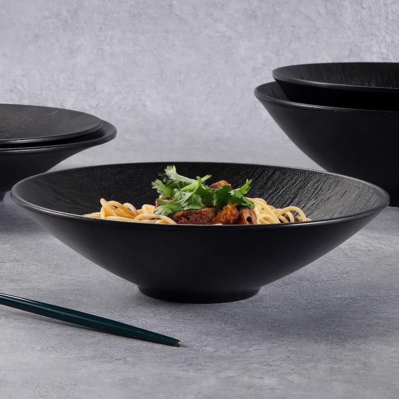 Japonés negro melamina bolos de arroz bolos de mezcla de fideos bolos de hotel restaurante bolos de sopa de plástico bolos de ensalada comerciales