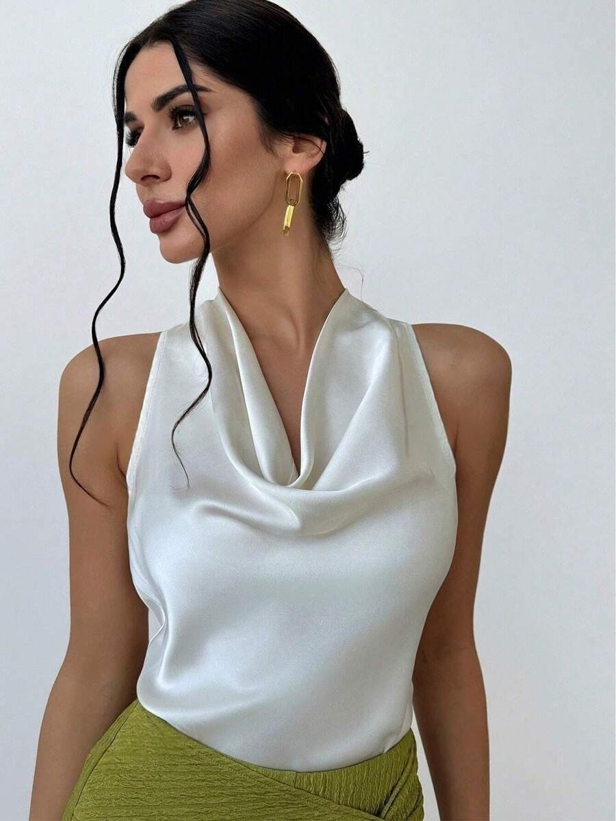 Ärmellose Damen Satinbluse Elegantes Business Oberteil Für Sommer_voghion.com