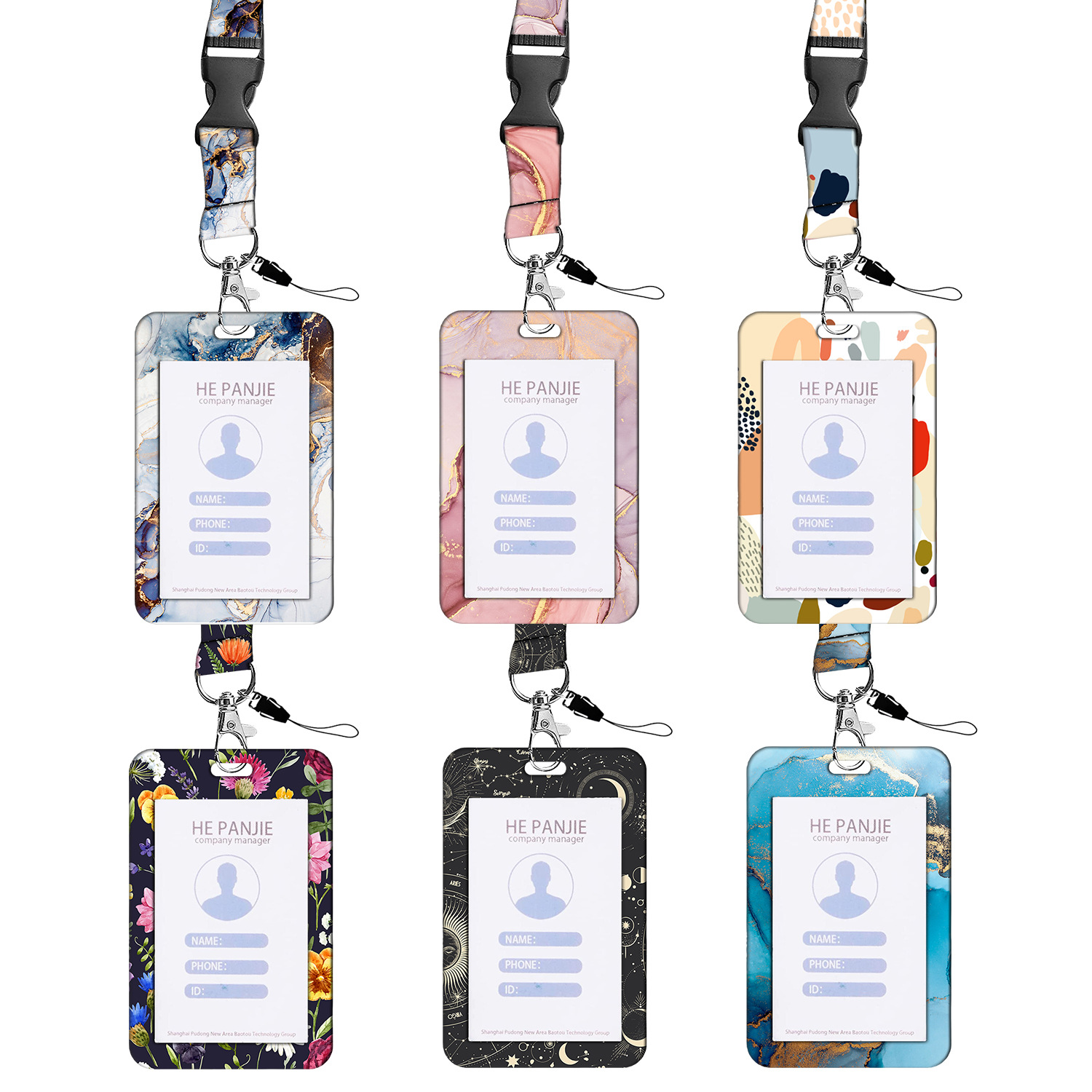 Patrón de mármol pintura al óleo cielo estrellado impresión en color retráctil fácil tirar hebilla teléfono móvil ID hebilla cordón titular de la tarjeta