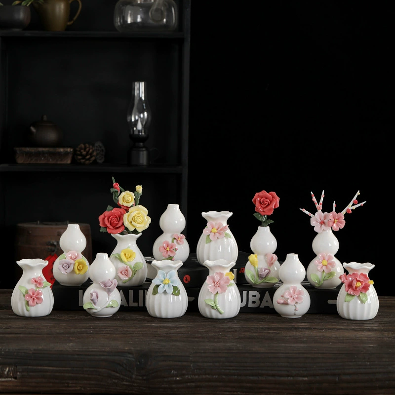 Маленькая ваза ручной работы из белого фарфора, цветочная композиция, гидропонное устройство для цветов, тыква, ваза для счастливой сумки, украшение для гостиной, настольные украшения