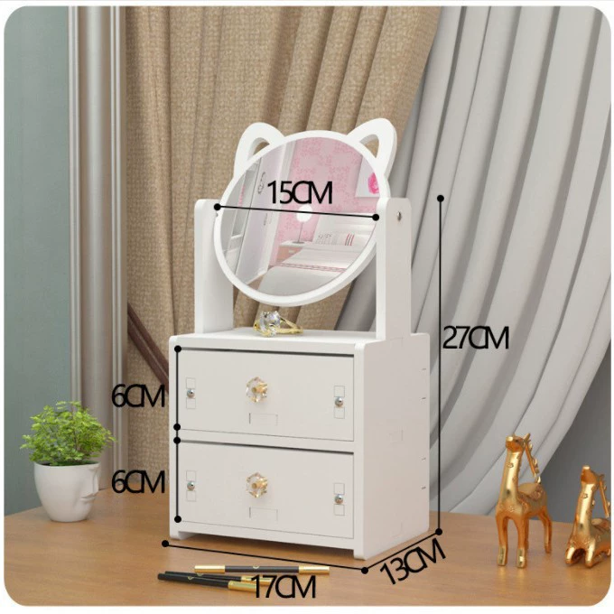 Desktop Cosmetic Organizer — Multifunctional Makeup Storage Box with Drawers and Mirror