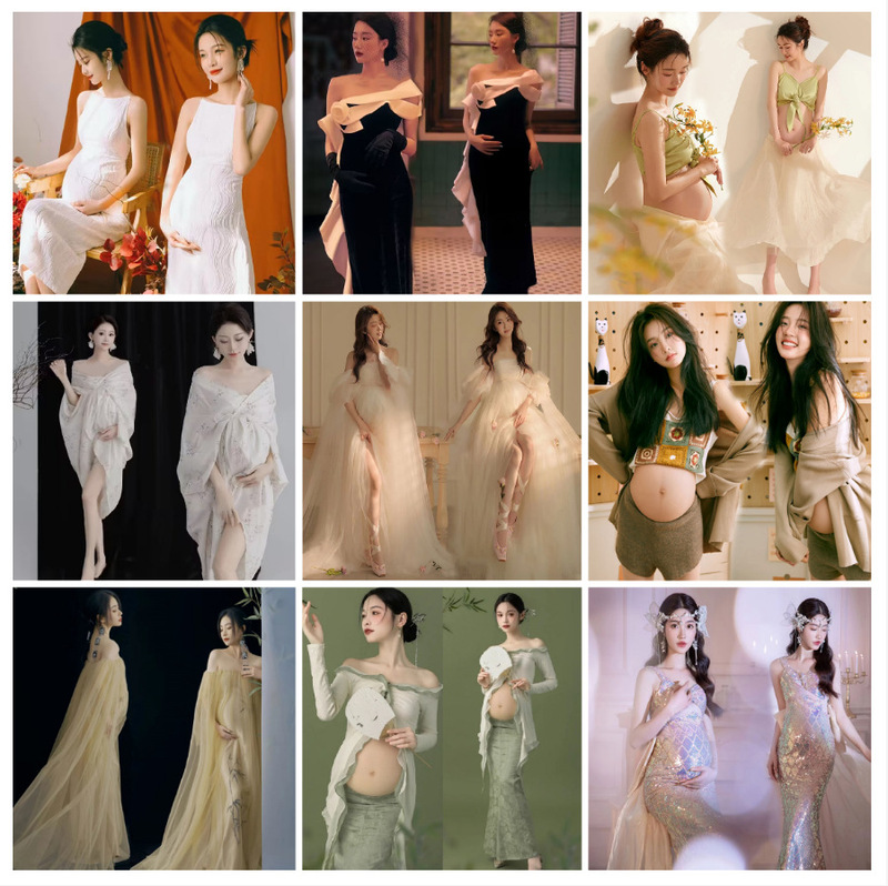 Pregnant women's photography clothes New light luxury shiny elegant noble mermaid princess evening dress pregnant mom studio photography clothing