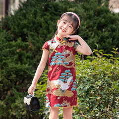 Lily and Crane Girls' 2022 Summer New Short-Sleeve Qipao Dress for Children - Improved Qipao Skirt for Kids, Fashionable Baby Outfit