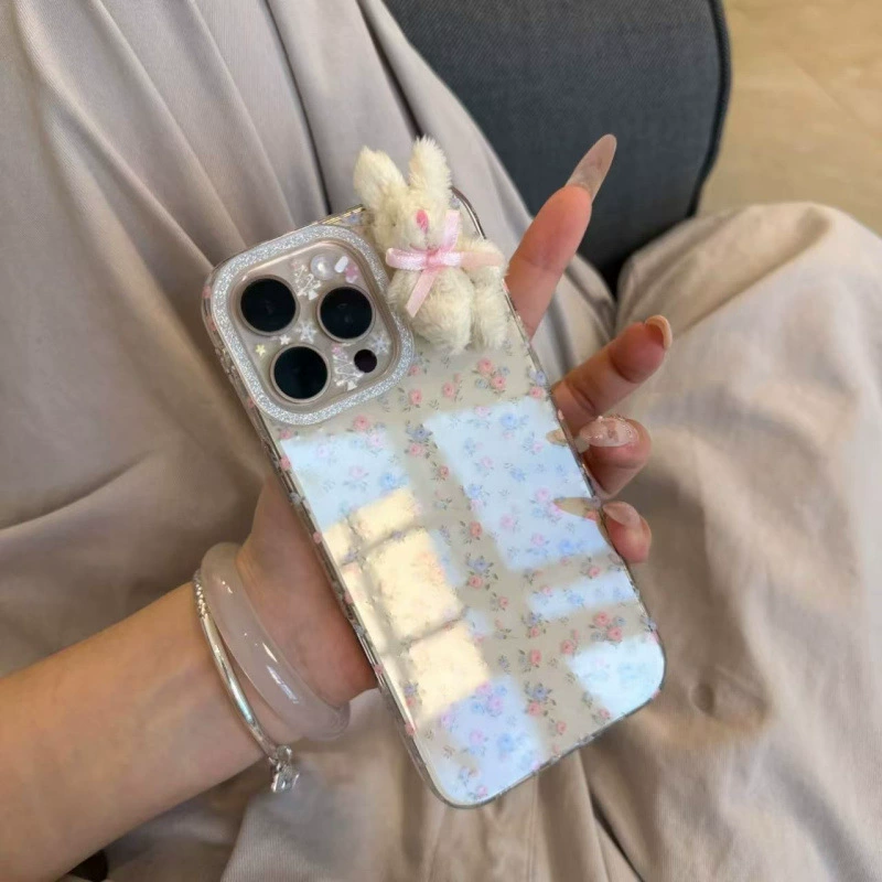 Чехол для телефона (Apple iPhone 16 Pro) 3D кролик-плюшевый кулон, прозрачный милый совместимый с iPhone 13–16