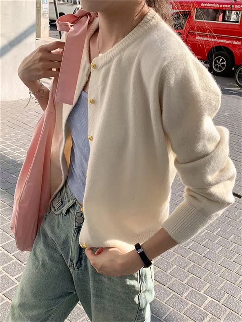 Classic Round-neck Knit Cardigan Women's Lightweight Button-up_voghion.com