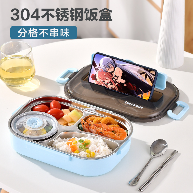 Caja de almuerzo aislada de acero inoxidable 304 para estudiantes de la escuela primaria grado alimenticio compartimento de los niños lonchera trabajador de oficina
