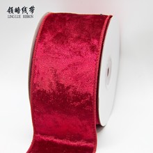 厂家直销现货 跨境热卖圣诞拷铁丝绒布圣诞树装饰织带现货批发