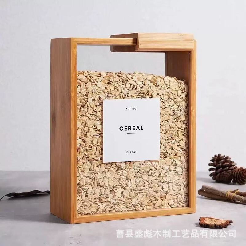 Creative Simple Bamboo Grain Storage Box Kitchen Wooden Food Dispenser Household Solid Wood Rice Storage Box Creative Simple Bamboo Grain Storage Box Kitchen Wooden Food Dispenser Household Solid Wood Rice Storage Box