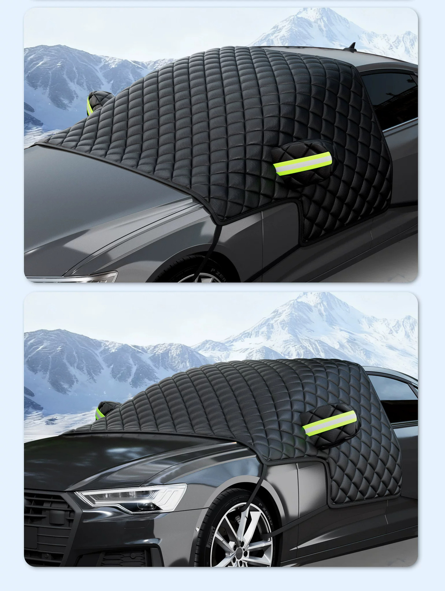 Car snow cover, winter windshield frost and snow protection, thickened half-car cover, sunshade