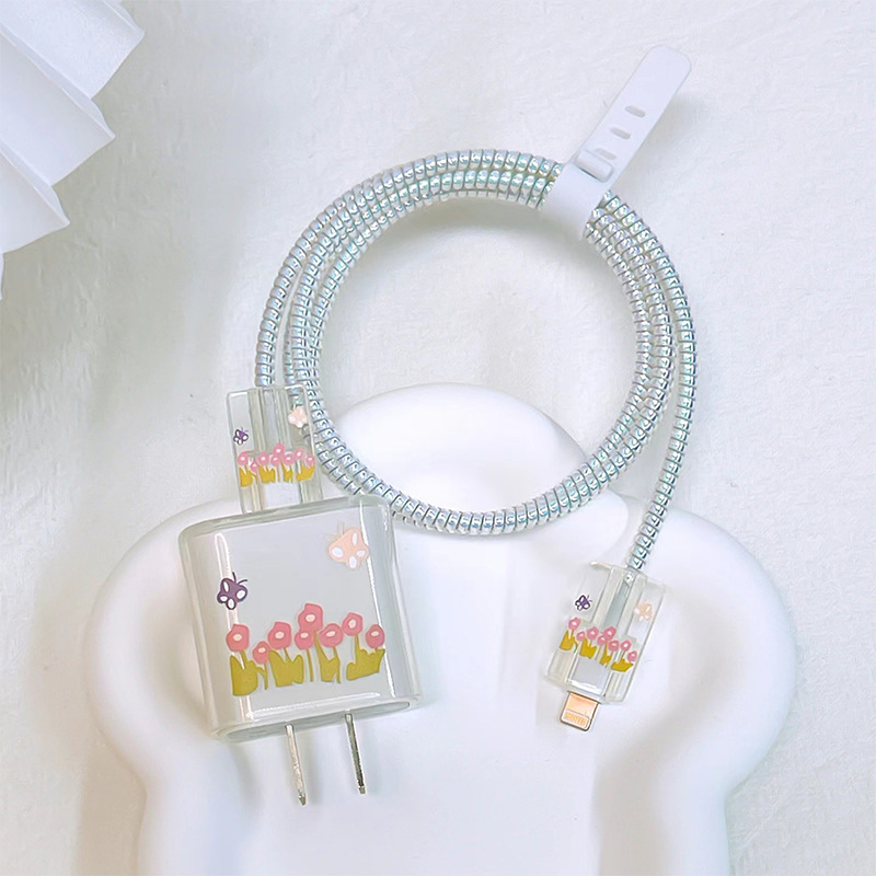 Adecuado para Apple cargador de carga rápida impresión suave caso transparente funda protectora cable morder dispositivo caso cargador funda protectora