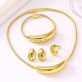 欧美跨境热卖磁扣朋克微笑弧形手链不锈钢镀18K金色时尚项链饰品