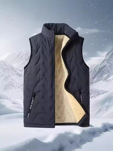 Lamb Fleece Vest for Men - Autumn/Winter Thicken Fleece Liner Warm Coat - Black and Blue Loose Vest - Wearable Over Topwear