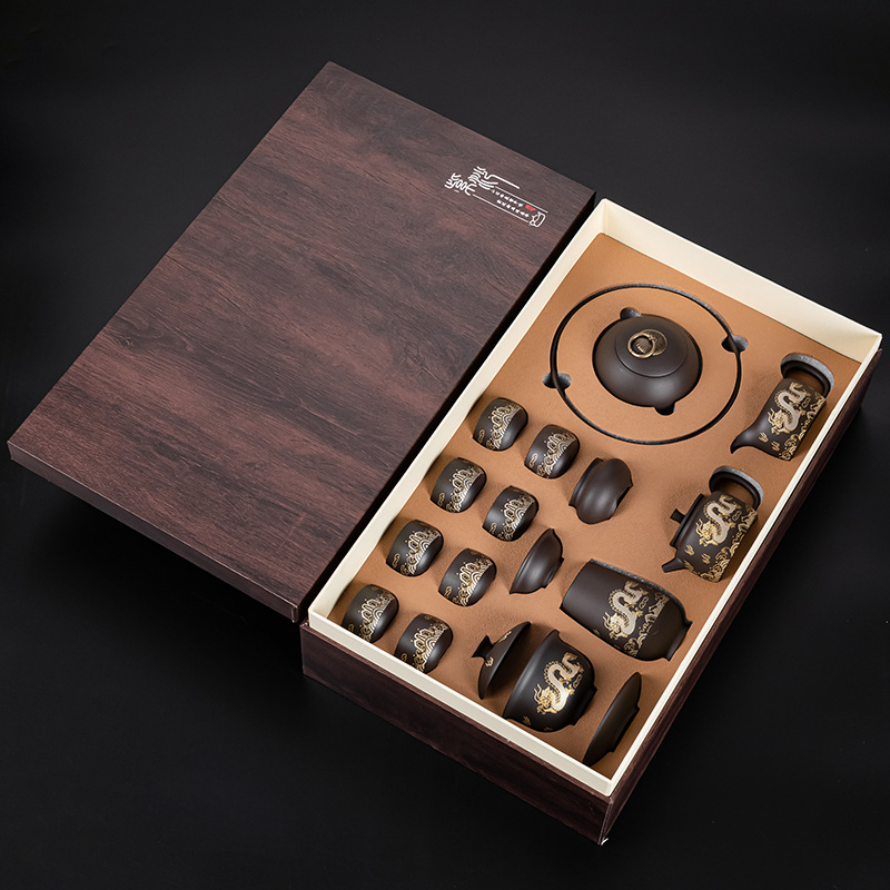 ✲☾☾✲16개 보라색 점토 차 세트(Xianglong Shengshi) 덮은 그릇 스타일 - 선물 상자✲☾☾✲