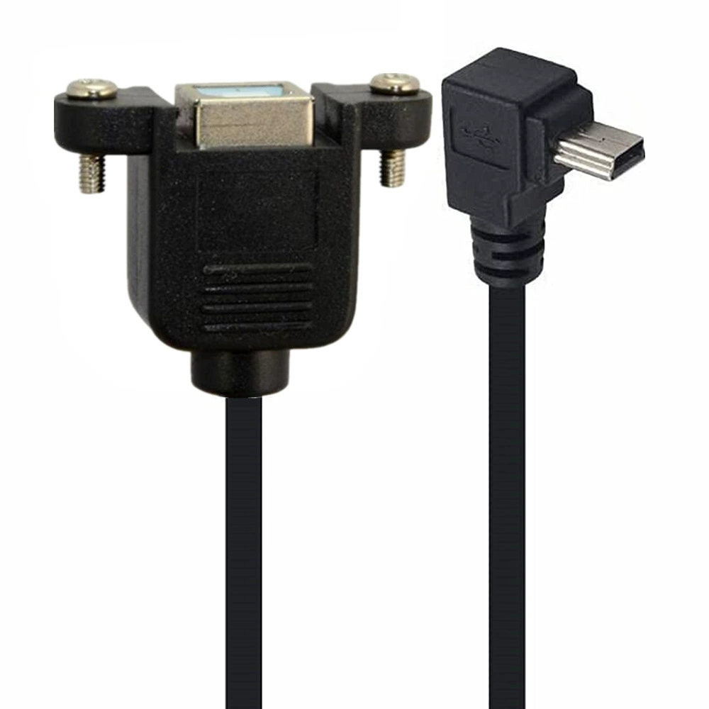 Кабель с разъёмом USB mini 5pin на USB B (гнездо) с ушками для крепления на панель, левый/правый, угол 90°