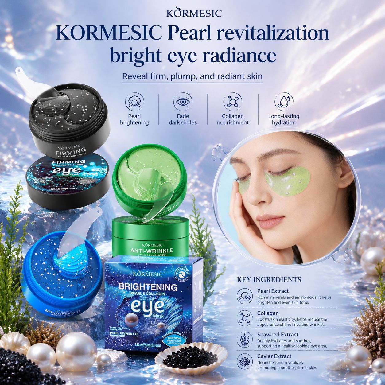 Kormesic Cross-Border Seaweed Collagen Eye Mask Eye Mask Hydrating and Moisturizing Foreign Trade Manufacturers Wholesale Direct Sales