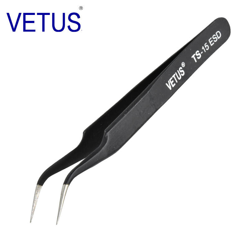 Anti-falsificación de productos genuinos VETUS TS-ESD pinzas de acero inoxidable traje Nido de Pájaro recogida de cabello belleza manicura codo de punta recta