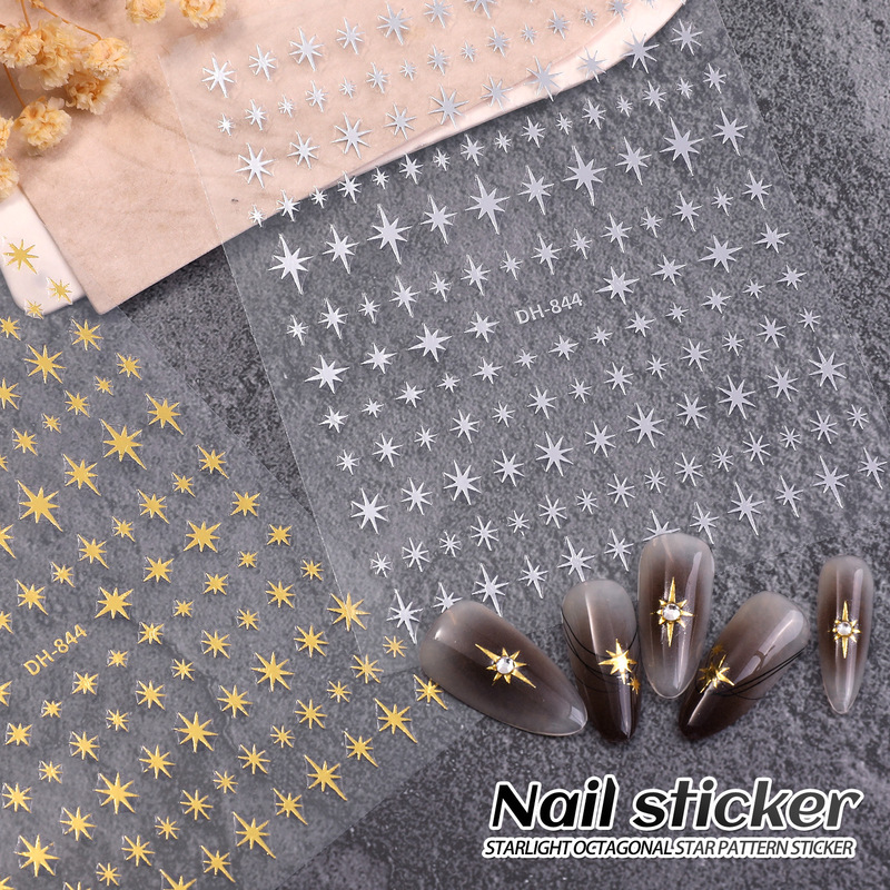 Star Stickers Eight-Pointed Star Nail Stickers Flat Adhesive Gold and Silver Black and White Eight-Pointed Star Nail Stickers Jewelry