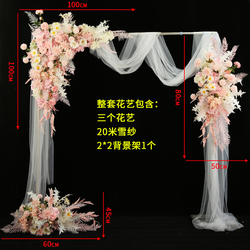 結婚式の道具の青い結婚式のシミュレーションの花の列の花の三角の花の列は造花の舞台の装飾の大きい赤色を配置します。|undefined