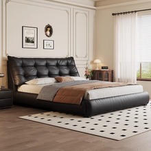 头层牛皮真皮床意式极简现代简约主卧室双人床软包床2.0米2.2大床